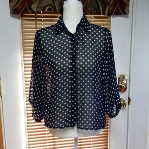 Super Cute Navy Polka Dot Blouse Sz Small